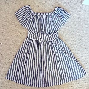 LUCA + GRAE Grey Striped Off The Shoulder Mini Dress